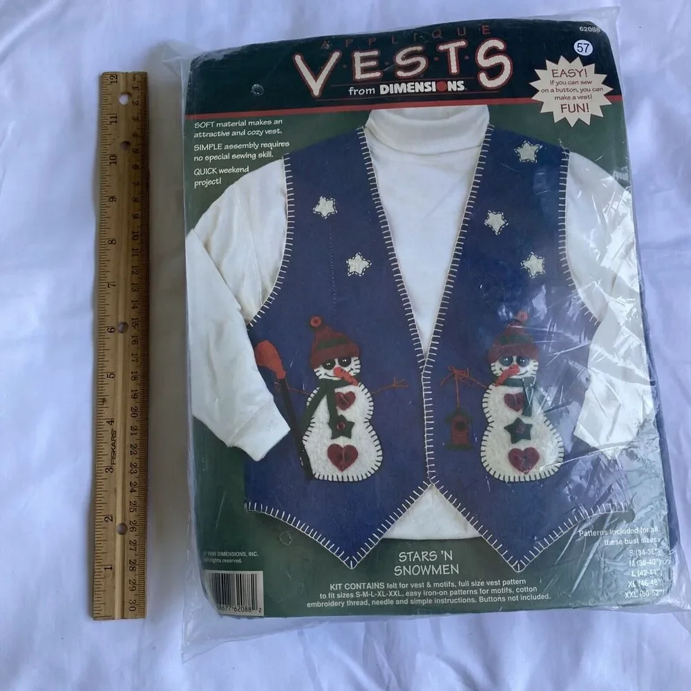 Dimensions Vests Stars 'N Snowmen Christmas Holiday Craft Kit Pattern Size S-XXL
